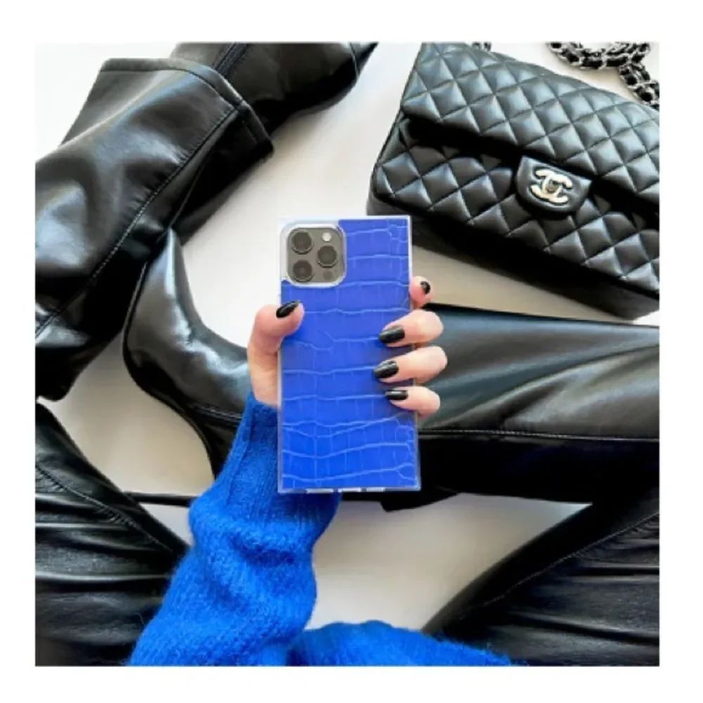 Flaunt Square Blue Crocodile Faux Leather iPhone Case, iPhone 14 Pro